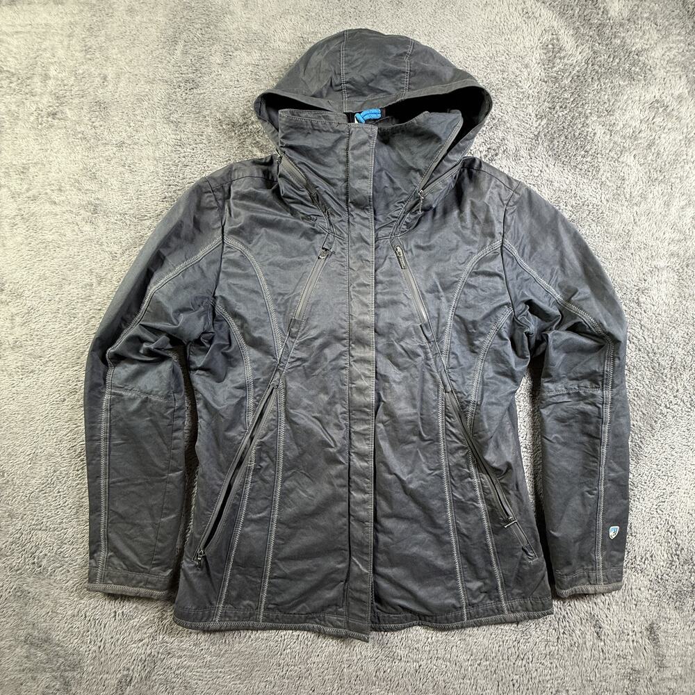 KUHL Lena Jacket L Womens Carbon Gray Hooded Moto Style Outdoor Hiking Zip Up